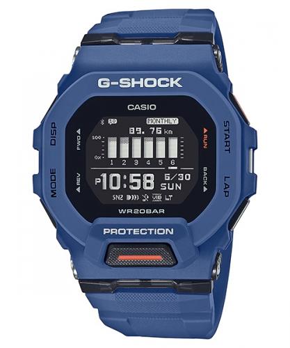 Тонкие прямоугольные фитнес часы CASIO G-SHOCK GBD-200-2ER синие, шагомер, Training & Life Log, Bluetooth, вибро, Solar, 20 Atm.