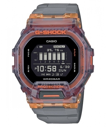 Полупрозрачные прямоугольные slim фитнес часы CASIO G-SHOCK GBD-200SM-1A5ER G-Squad «Vital Bright» Orange Step Tracker, BLE.