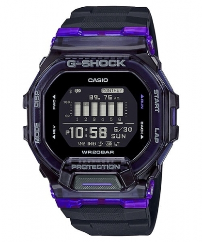 Прямоугольные тонкие фитнес часы CASIO G-SHOCK GBD-200SM-1A6ER G-Squad «Vital Bright» Skeleton Purple Bluetooth Solar 200m.