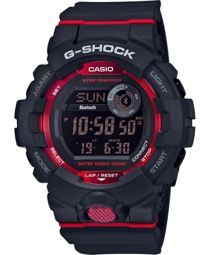 Ударопрочные электронные часы CASIO G-SHOCK GBD-800-1ER Black&Red инверсные с шагомером, Bluetooth, Auto LED, wr200m.