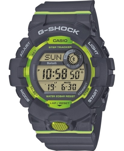 Противоударные электронные часы CASIO G-SHOCK GBD-800-8ER серо-салатовые, Step Tracker, Bluetooth, Auto LED, wr200m.