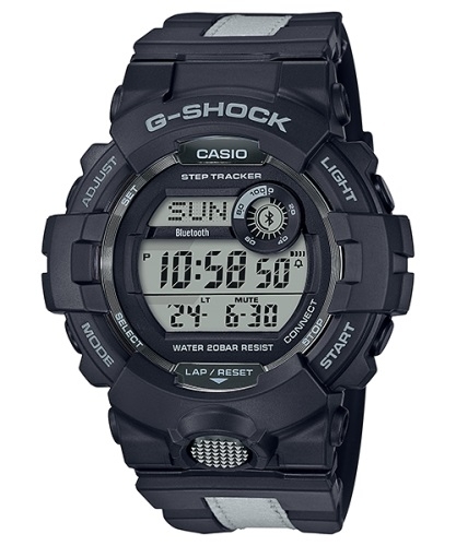 Противоударные электронные часы CASIO G-SHOCK GBD-800LU-1ER черные Step Tracker со светоотражающим ремнем, Bluetooth 200m.