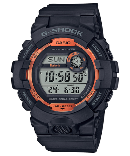 Лимитированные ударопрочные часы CASIO G-SHOCK GBD-800SF-1ER «Fire Package 2020» черно-оранжевые, шагомер, Bluetooth, digi.
