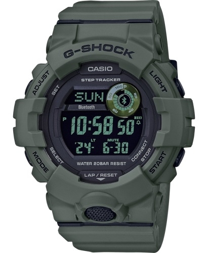 Противоударные электронные часы CASIO G-SHOCK GBD-800UC-3ER Utility Color зеленые, инверсные, шагомер, Bluetooth, wr200m.