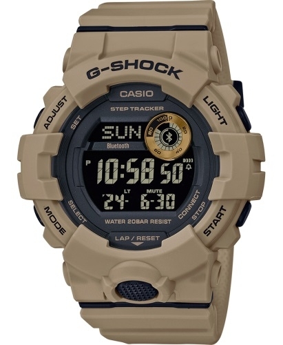 Противоударные электронные часы CASIO G-SHOCK GBD-800UC-5ER Utility Color бежевые, инверсные, Step Tracker, Bluetooth, wr200m.