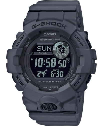 Противоударные электронные часы CASIO G-SHOCK GBD-800UC-8ER Utility Color серые, инверсные, Step Tracker, Bluetooth, wr200m.
