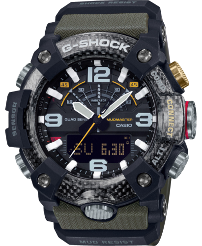 Грязезащитные ударопрочные часы CASIO G-SHOCK GG-B100-1A3ER Mudmaster Green Quad Sensor, шагомер, Carbon, Bluetooth wr200m.