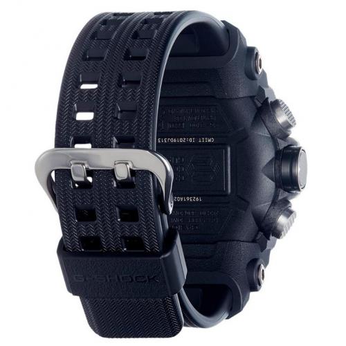 Двойная задняя крышка корпуса часов CASIO G-SHOCK GG-B100-1BER изготовлена из металла и углепластикового каучука.