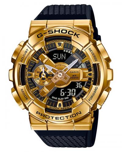 Крупные противоударные антимагнитные часы CASIO G-SHOCK GM-110G-1A9ER Gold стальная накладка, инверсн., Ana-Digi 200m.