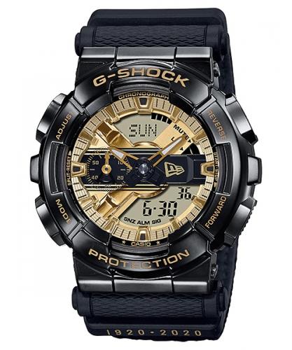 Лимитированные ударопрочные часы CASIO G-SHOCK GM-110NE-1AER «New Era Cap» со стальной накладкой IP-dark grey, Ana-Digi.
