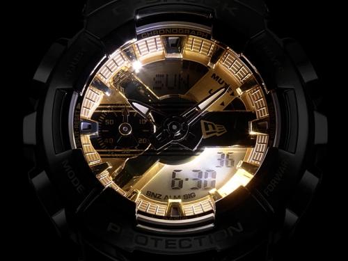Подсветка циферблата часов G-SHOCK GM-110NE-1AER осуществляется с помощью яркого светодиода и стрелок с Neo-Brite.