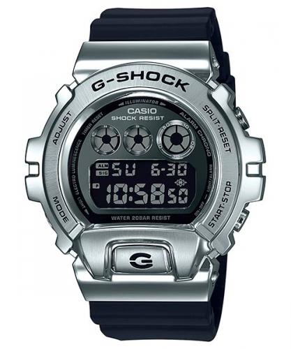 Крупные электронные противоударные часы CASIO G-SHOCK GM-6900-1ER Metal Covered Silver с стальной накладкой, инверсн., 200m.