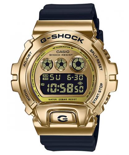 Крупные электронные противоударные часы CASIO G-SHOCK GM-6900G-9ER Metal Covered со стальной накладкой Gold, инверсн., 200m.