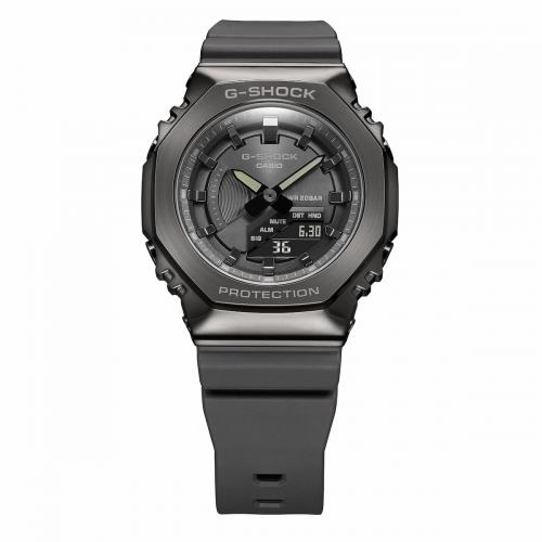 Прочный корпус ударостойких женских часов GM-S2100B-8AER из нержавеющей стали с серым ионным покрытием IP Grey.