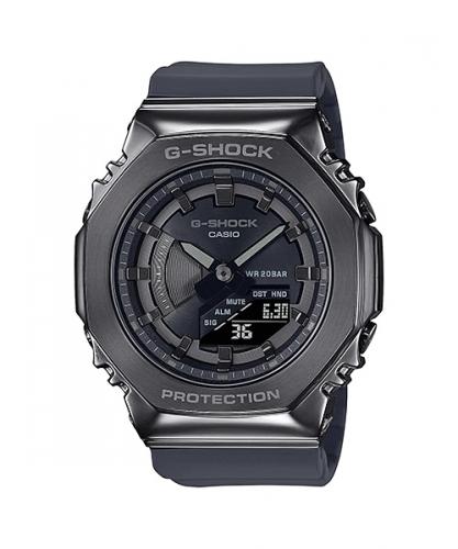 Стальные женские часы CASIO G-SHOCK GM-S2100B-8AER mini «CasiOak» восьмиугольные серые на полимере, Ana-Digi, 200m.