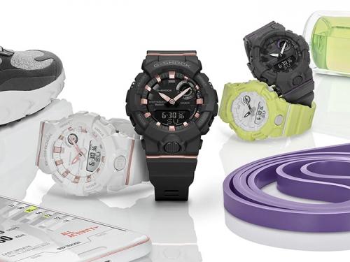 Серия женских часов CASIO G-SHOCK GMA-B800 с функцией Step Tracker отслеживает количество шагов и сожженных калорий.