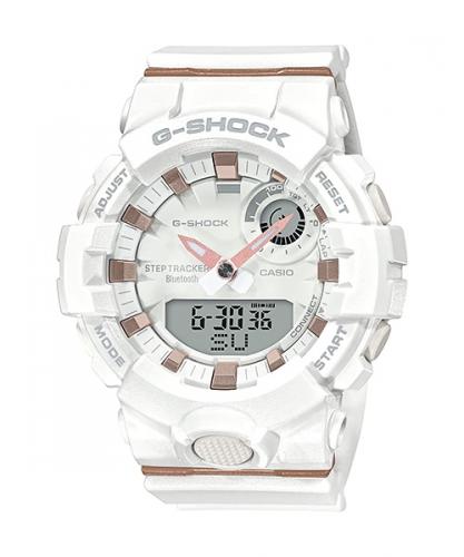Женские ударопрочные белые фитнес часы CASIO G-SHOCK GMA-B800-7AER (S Series) Rose Gold, шагомер Bluetooth Ana-Digi 200m.