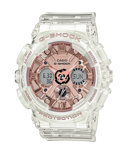 Женские прозрачные ударопрочные часы CASIO G-SHOCK GMA-S120SR-7AER Skeleton, циферблат Rose Gold, Anti Magnetic Ana-Digi.