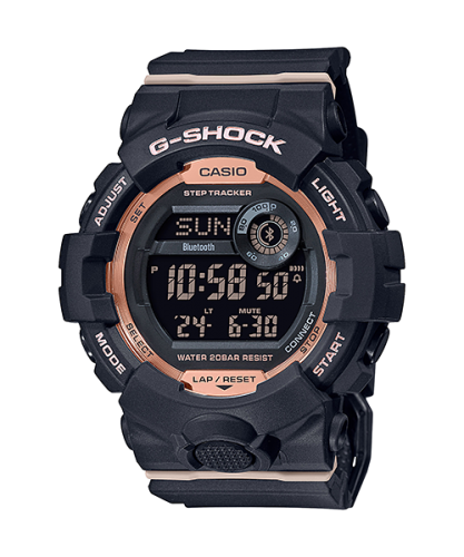 Женские ударопрочные фитнес часы Casio G-SHOCK GMD-B800-1ER (S Series) Black & Rose Gold, Step Tracker, Bluetooth, digital, wr200m.