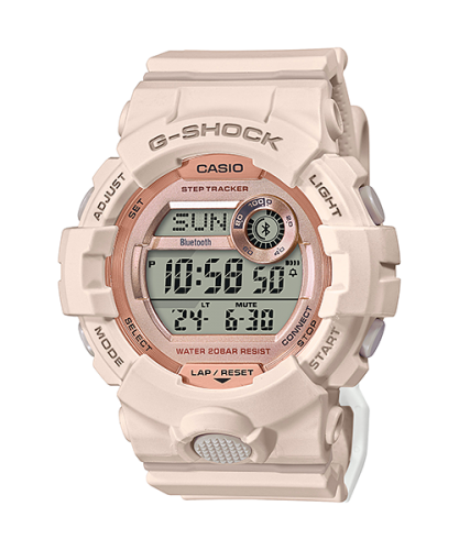 Женские ударопрочные розовые фитнес часы CASIO G-SHOCK GMD-B800-4ER (S Series) Rose Gold, шагомер, Bluetooth, digital, 200m.