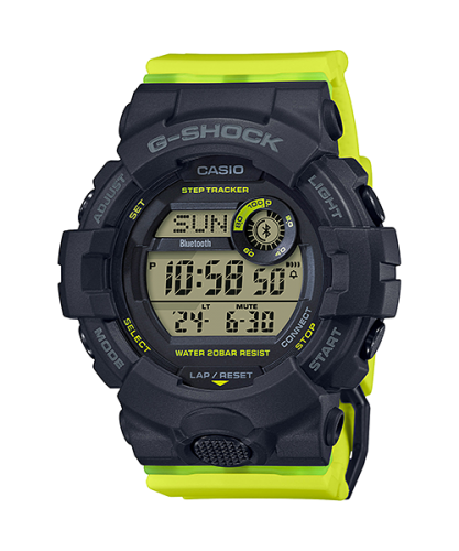 Женские ударопрочные фитнес часы CASIO G-SHOCK GMD-B800SC-1BER (S Series) черно-желтые, шагомер, Bluetooth, digital wr200m.