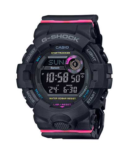 Женские ударопрочные фитнес часы CASIO G-SHOCK GMD-B800SC-1ER (S Series) Black & Pink, Step Tracker, Bluetooth, digital, wr200m.