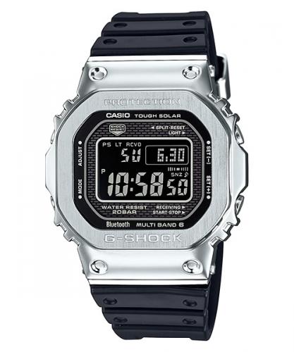 Стальные противоударные часы CASIO G-SHOCK GMW-B5000-1ER Full Metal Silver полимер, Bluetooth, Solar, Multi Band, 200m.