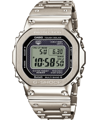 Стальные противоударные часы CASIO G-SHOCK GMW-B5000D-1ER Full Metal Silver браслет, Bluetooth, Solar, Multi Band wr200m.