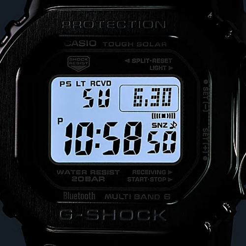 Контрастный STN дисплей часов G-SHOCK GMW-B5000G-1ER получил полностью автоматическую подсветку Super Illuminator.