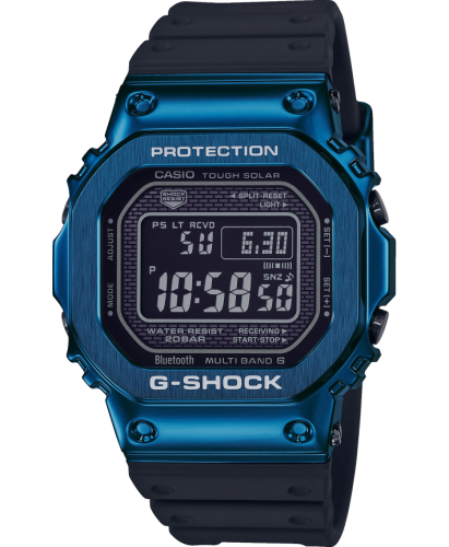 Стальные ударопрочные часы CASIO G-SHOCK GMW-B5000G-2ER Full Metal Blue&Black на полимерном ремне, Bluetooth, Solar, 200m.
