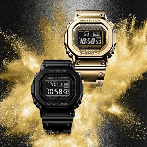 Серия часов CASIO G-SHOCK GMW-B5000 Full Metal Square представлена: black GMW-B5000GD-1ER и gold GMW-B5000GD-9ER.