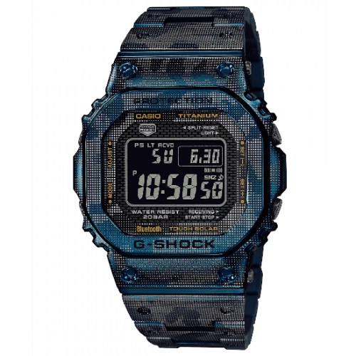 Камуфляжные ударопрочные часы из титана CASIO G-SHOCK GMW-B5000TCF-2ER Summer Ice Blue DLC, сапфир, Bluetooth, Solar, 200m.