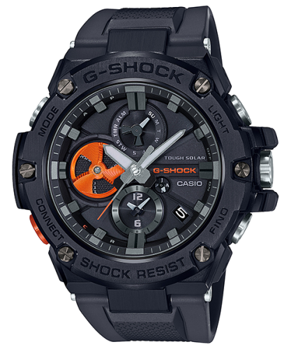 Противоударные аналоговые часы CASIO G-SHOCK GST-B100B-1A4ER G-Steel накладка IP Black сталь, полимер, Bluetooth, Solar, 200m.