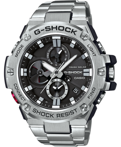 Противоударные аналоговые часы CASIO G-SHOCK GST-B100D-1AER G-Steel Black Dial сталь накладка, браслет Bluetooth Solar 200m.