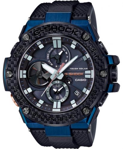 Противоударные аналоговые часы CASIO G-SHOCK GST-B100XB-2AER G-Steel стальная IP Blue накладка, Torayca Carbon Bezel, сапфир.