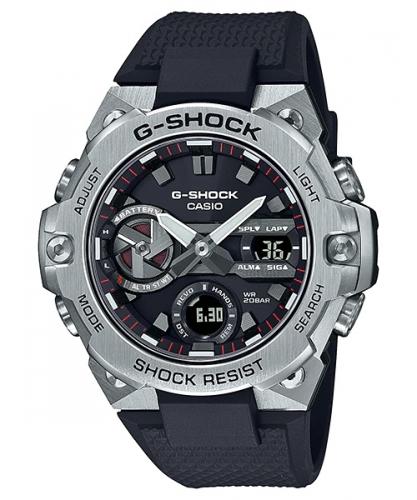 Тонкие ударопрочные часы CASIO G-SHOCK GST-B400-1AER G-Steel Slim черные, карбон, Bluetooth, Solar, LED, Ana-Digi, wr200m.