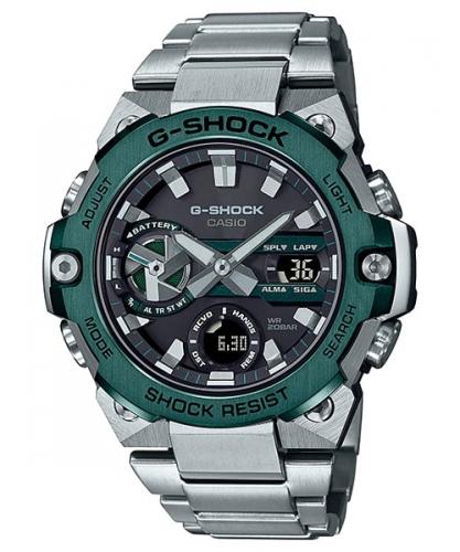 Тонкие ударопрочные часы CASIO G-SHOCK GST-B400CD-1A3ER G-Steel «Hulk» зеленый безель, Bluetooth, Solar, карбон, wr200m.
