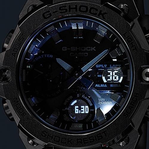 Подсветка циферблата часов G-SHOCK GST-B400D-1AER осуществляется с помощью яркого светодиода и стрелок с Neo-Brite.