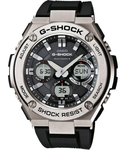 Крупные ударопрочные часы CASIO G-SHOCK GST-W110-1AER G-Steel Black Dial полимер, Wave Ceptor, Tough Solar, Ana-Digi, wr200m.