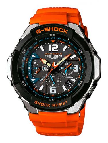 Ударопрочные аналоговые часы для пилотов CASIO G-SHOCK GW-3000M-4AER Gravity Defier Black&Orange, Solar, Wave Ceptor, wr200m.