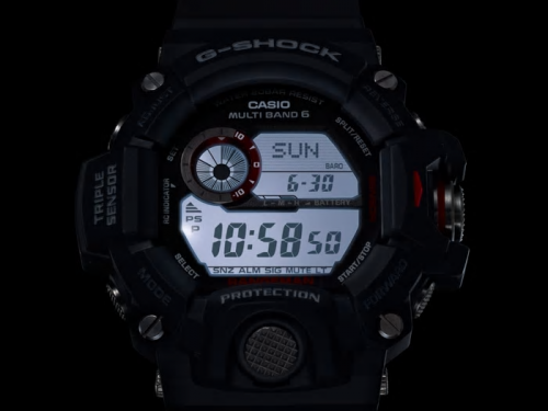 Автоподсветка цифрового дисплея часов CASIO G-SHOCK GW-9400-1ER осуществляется с помощью яркого светодиода.
