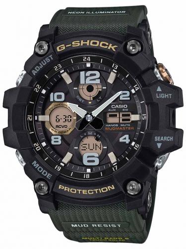 Грязезащищенные ударопрочные часы CASIO G-SHOCK GWG-100-1A3ER Mudmaster Green Solar, Wave Ceptor, Neon, Ana-Digi, wr200m.