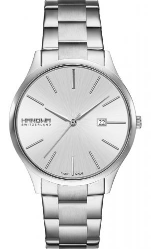 Серебристые классические мужские швейцарские часы HANOWA 16-5075.04.001 Pure с датой на стальном браслете.