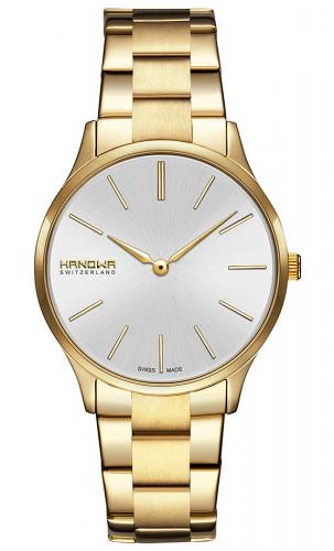 Позолоченные женские швейцарские часы HANOWA 16-7075.02.001 Pure IP gold с серебристым циферблатом на браслете.