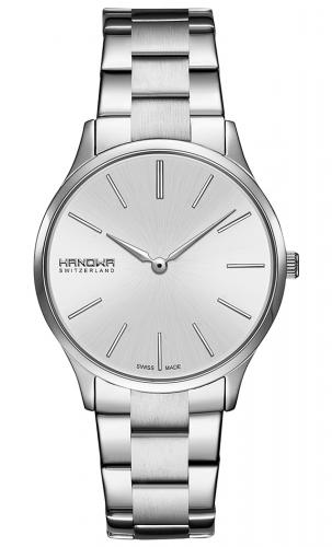 Серебристые женские швейцарские часы HANOWA 16-7075.02.001 Pure классические на стальном браслете, механизм Ronda 762E.