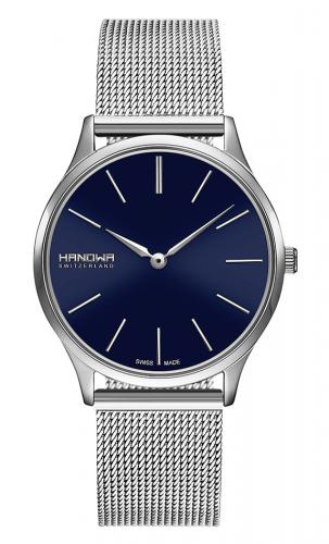 Классические женские швейцарские часы HANOWA 16-9075.04.003 Pure синий циферблат, стальной миланский браслет.