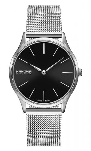 Классические женские швейцарские часы HANOWA 16-9075.04.007 Pure черный циферблат, стальной миланский браслет.