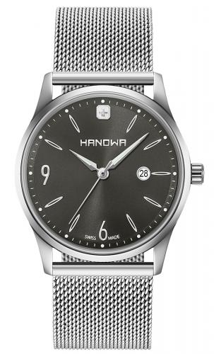 Классические мужские швейцарские часы HANOWA 16-3066.7.04.009 Carlo Classic с датой на сером циферблате, миланский браслет.