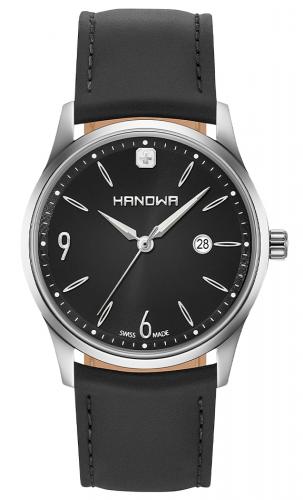 Классические мужские швейцарские часы HANOWA 16-4066.7.04.007 Carlo Classic черные с датой на кожаном ремешке.