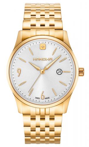 Позолоченные мужские швейцарские часы HANOWA 16-5066.7.02.001 Carlo Classic IP gold & silver классические с датой на браслете.